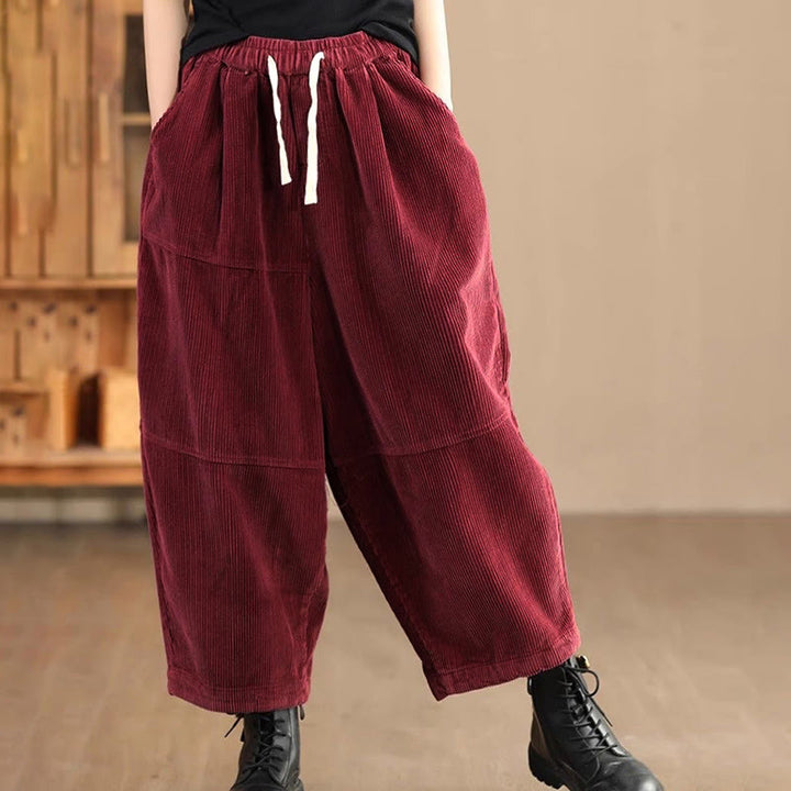 Buddha Stones Women's Drawstring Design Cotton Corduroy Thermal Fleece-Lined Pants With Pockets - FireBrick - US14,UK/AU18,EU46 (4XL) - image 5