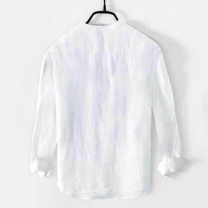 Buddha Stones Koi Fish Lotus Auspicious Clouds Half Buttons Men's Cotton Linen Long Sleeve Shirt - image 4