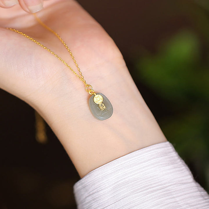 925 Sterling Silver Natural Hetian Jade Cyan Jade Luck Laughing Buddha Butterfly Necklace Pendant - Jade Ingot - image 28