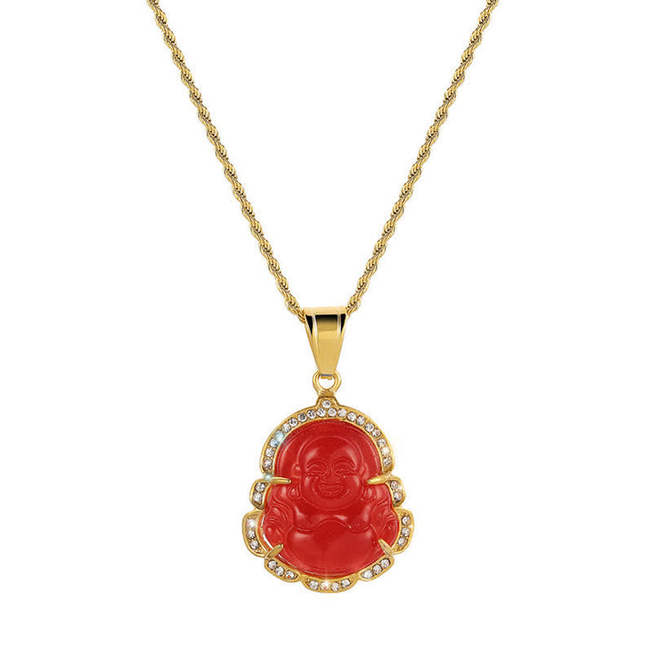 Buddha Stones 18K Gold Filled Laughing Buddha Jade Luck Necklace Chain Pendant - Red - image 11