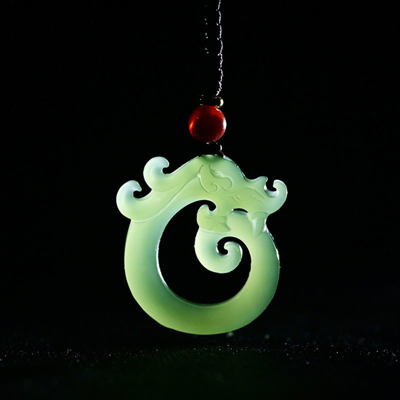 Buddha Stones White Jade Cyan Jade Dragon Protection Necklace String Pendant - image 5