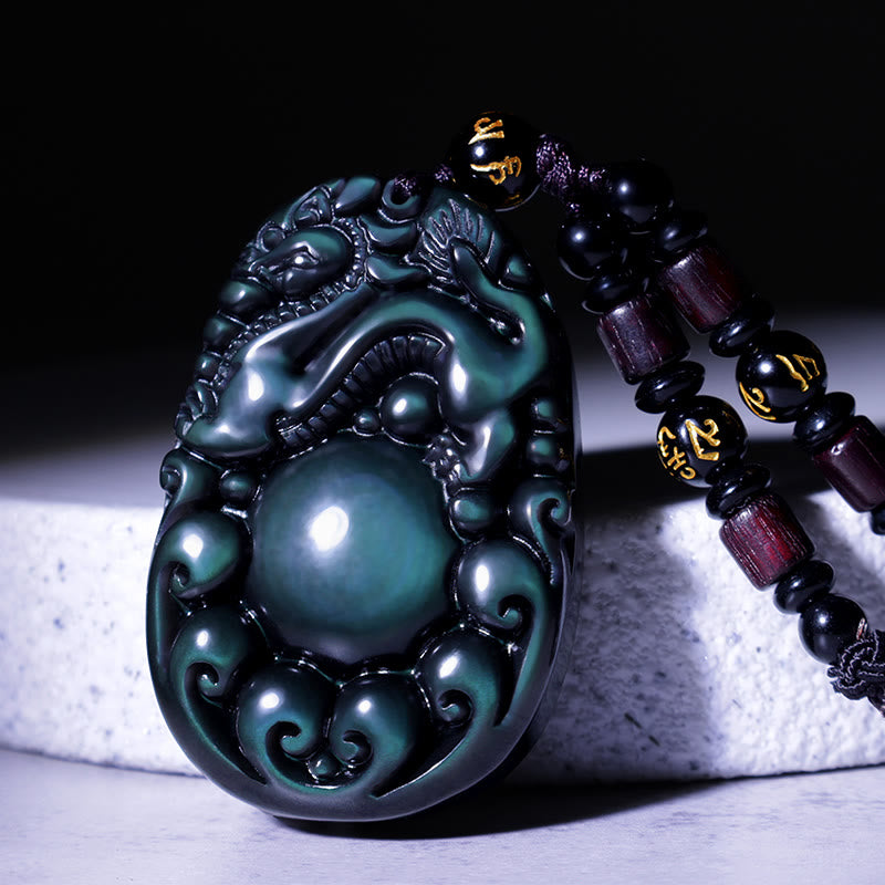 Buddha Stones Tibetan Positive Rainbow Obsidian PiXiu Necklace - L - image 0