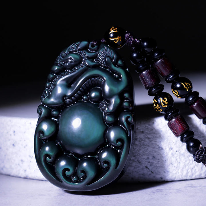 Buddha Stones Tibetan Positive Rainbow Obsidian PiXiu Necklace - L - image 0