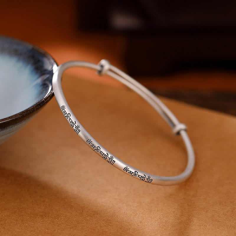 Buddha Stones Tibetan 999 Sterling Silver Om Mani Padme Hum Love Bracelet Bangle - image 3