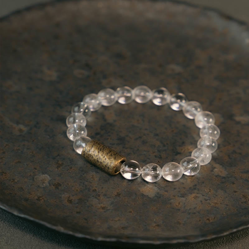 Buddha Stones White Crystal Red Hematoid Quartz Gold Rutilated Quartz  Purple Phantom Protection Bracelet