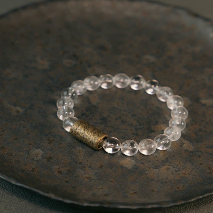 Buddha Stones White Crystal Red Hematoid Quartz Gold Rutilated Quartz Purple Phantom Protection Bracelet
