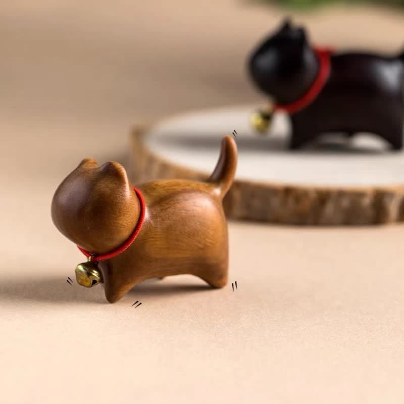 Buddha Stones Green Sandalwood Small Leaf Red Sandalwood Cute Cat Animals Soothing Peace Decoration - Green Sandalwood Cat - image 1