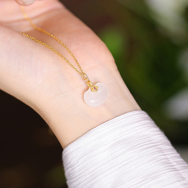 925 Sterling Silver Natural Hetian Jade Cyan Jade Luck Laughing Buddha Butterfly Necklace Pendant - Hetian Jade Lock Of Good Wishes - image 7