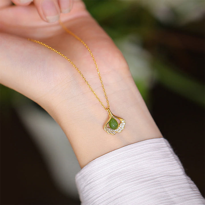 925 Sterling Silver Natural Hetian Jade Cyan Jade Luck Laughing Buddha Butterfly Necklace Pendant - Cyan Jade Ginkgo Leaf - image 38