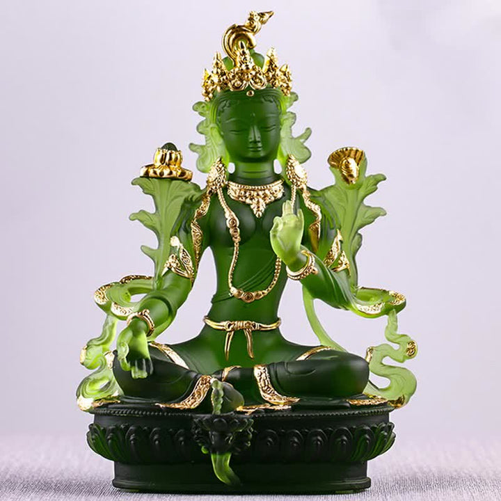 Bodhisattva Green Tara Handmade Liuli Crystal Art Piece Protection Home Office Statue Decoration - image 16
