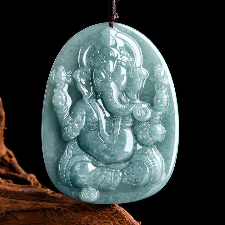 Buddha Stones Natural Jade Ganesh Ganpati Elephant Protection Amulet Necklace Pendant - GANESH(Protectionâ„Reflection) - image 1