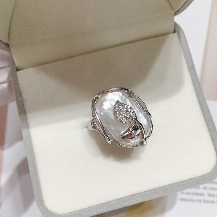 Buddha Stones Pearl Copper Plated Gold Flower Happiness Wealth Ring