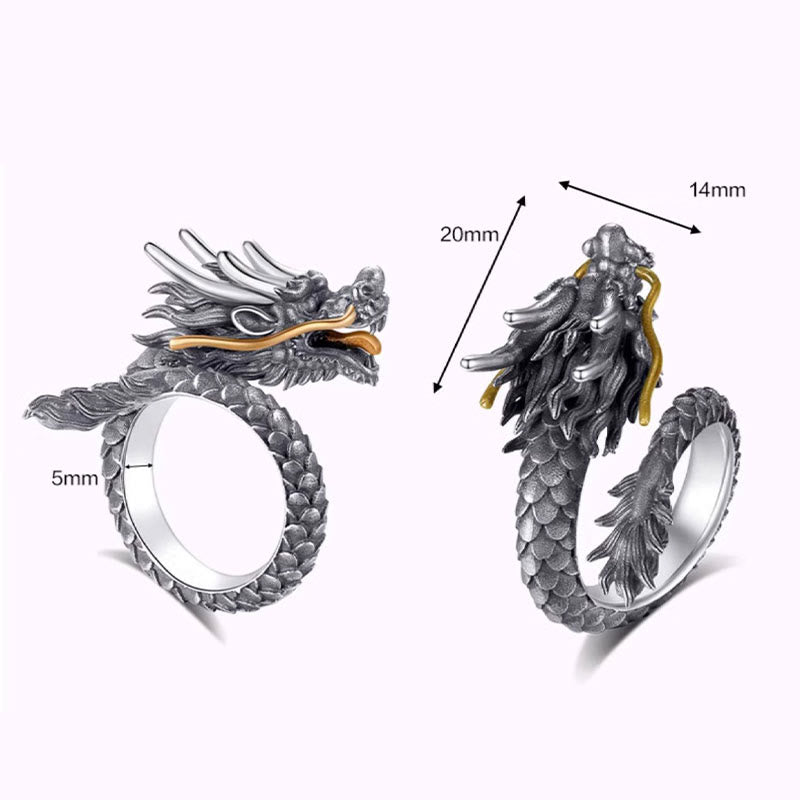 Buddha Stones 925 Sterling Silver Vintage Dragon Design Protection Strength Adjustable Ring - image 12