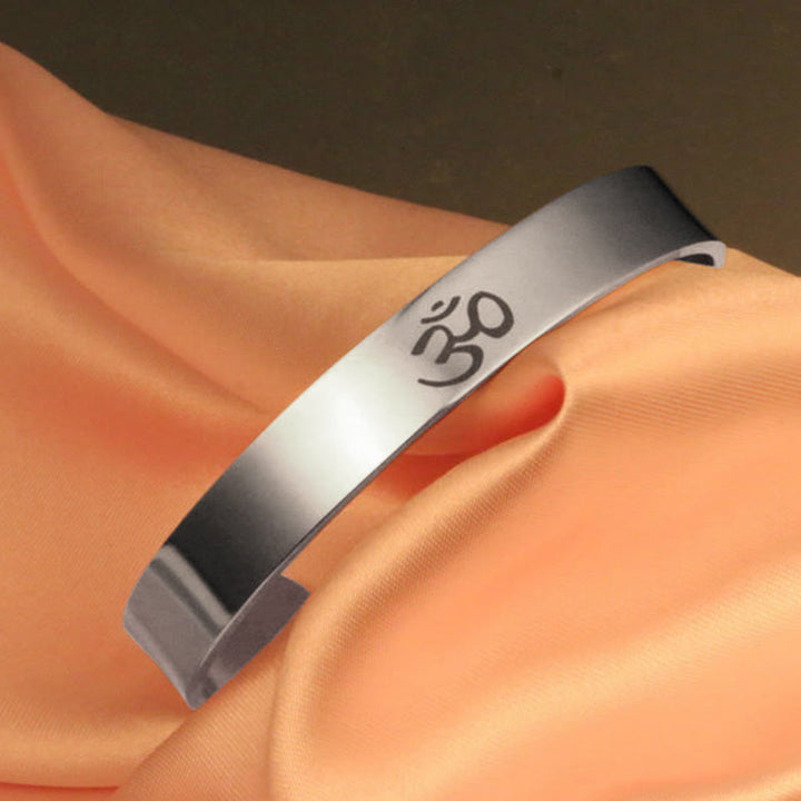 Buddha Stones Tibetan OM Symbol Mindfulness Cuff Bracelet Bangle - image 2