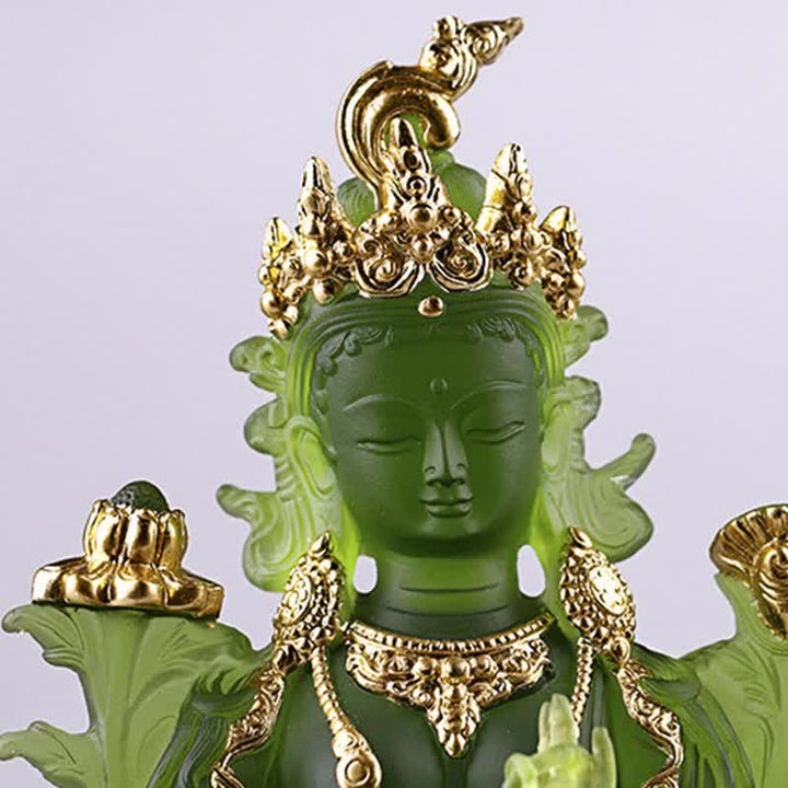 Bodhisattva Green Tara Handmade Liuli Crystal Art Piece Protection Home Office Statue Decoration - image 8
