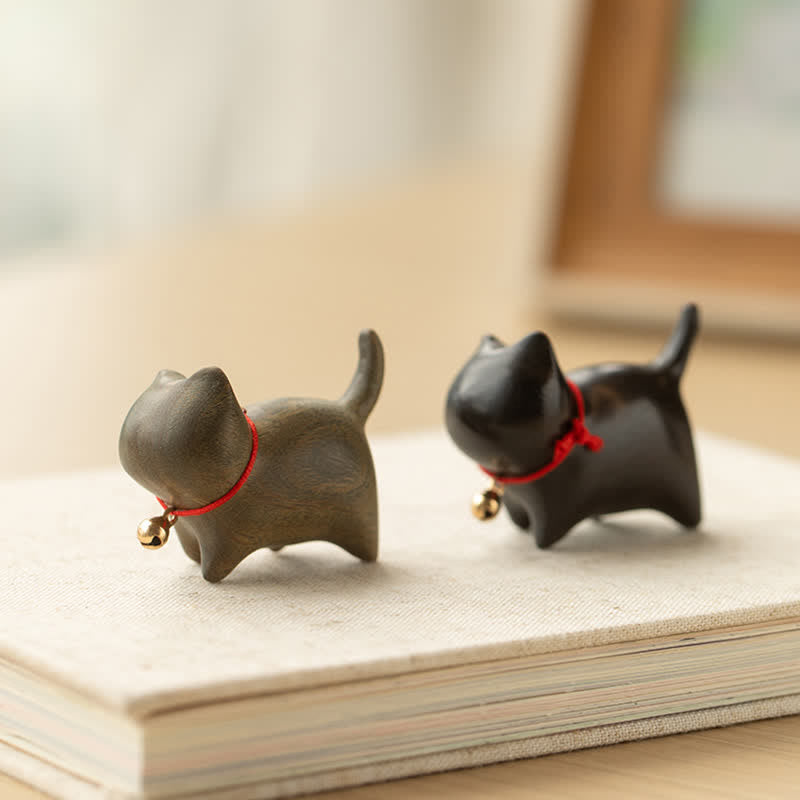 Buddha Stones Green Sandalwood Small Leaf Red Sandalwood Cute Cat Animals Soothing Peace Decoration - image 2