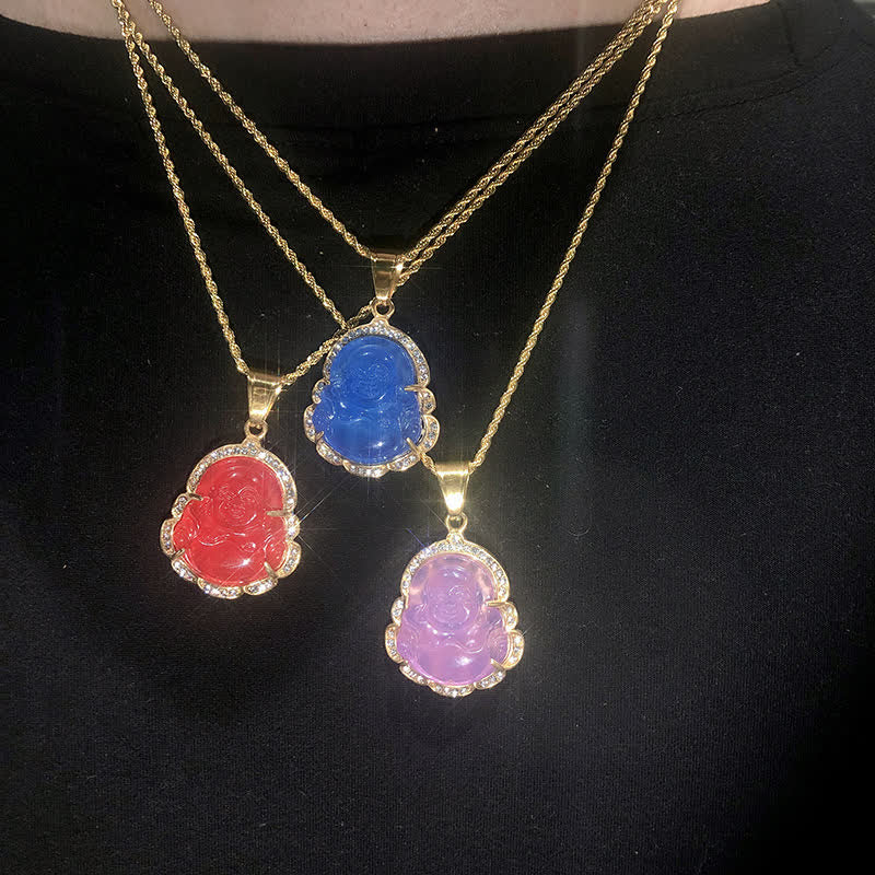 Buddha Stones 18K Gold Filled Laughing Buddha Jade Luck Necklace Chain Pendant - image 20