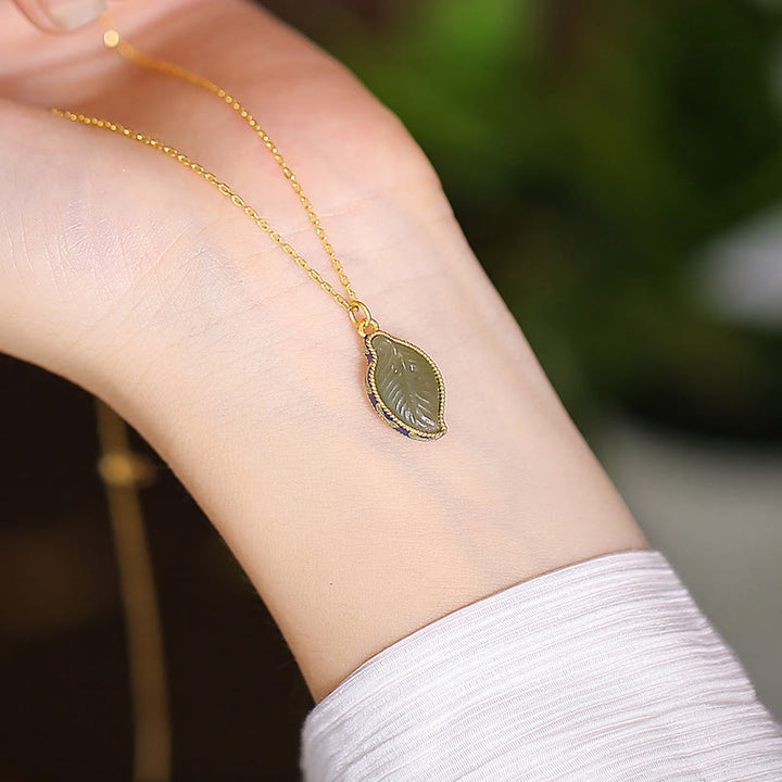 925 Sterling Silver Natural Hetian Jade Cyan Jade Luck Laughing Buddha Butterfly Necklace Pendant - Hetian Jade Leaf - image 41