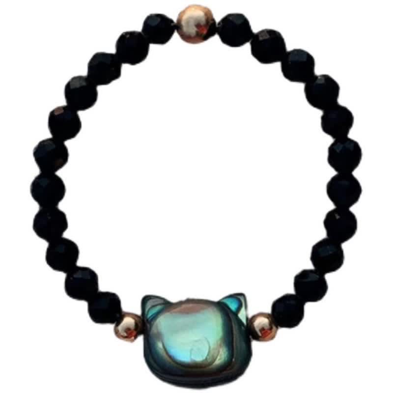 Buddha Stones Natural Tridacna Stone Lovely Cat 14K Gold Blessing Ring - image 8