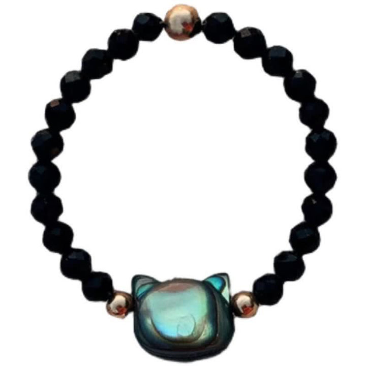 Buddha Stones Natural Tridacna Stone Lovely Cat 14K Gold Blessing Ring - image 8