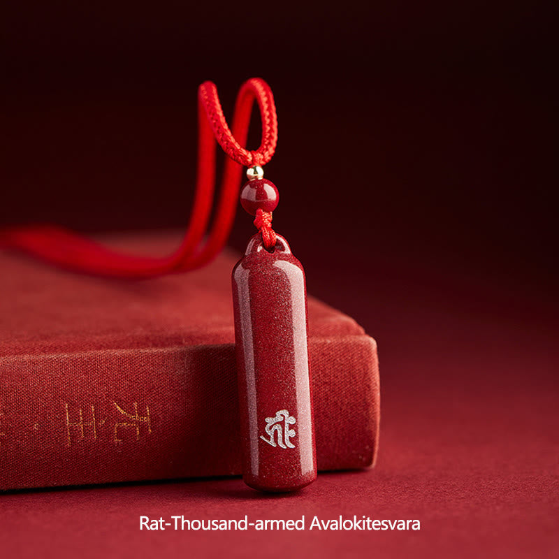 Chinese Zodiac Natal Buddha Cinnabar Amulet Protection String Necklace Pendant - Red - Rat-Thousand-armed Avalokitesvara - image 20