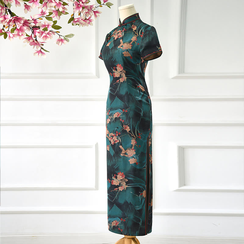 Buddha Stones Vintage Pink Flowers Print Cheongsam Dress Women's Qipao Dress - image 4