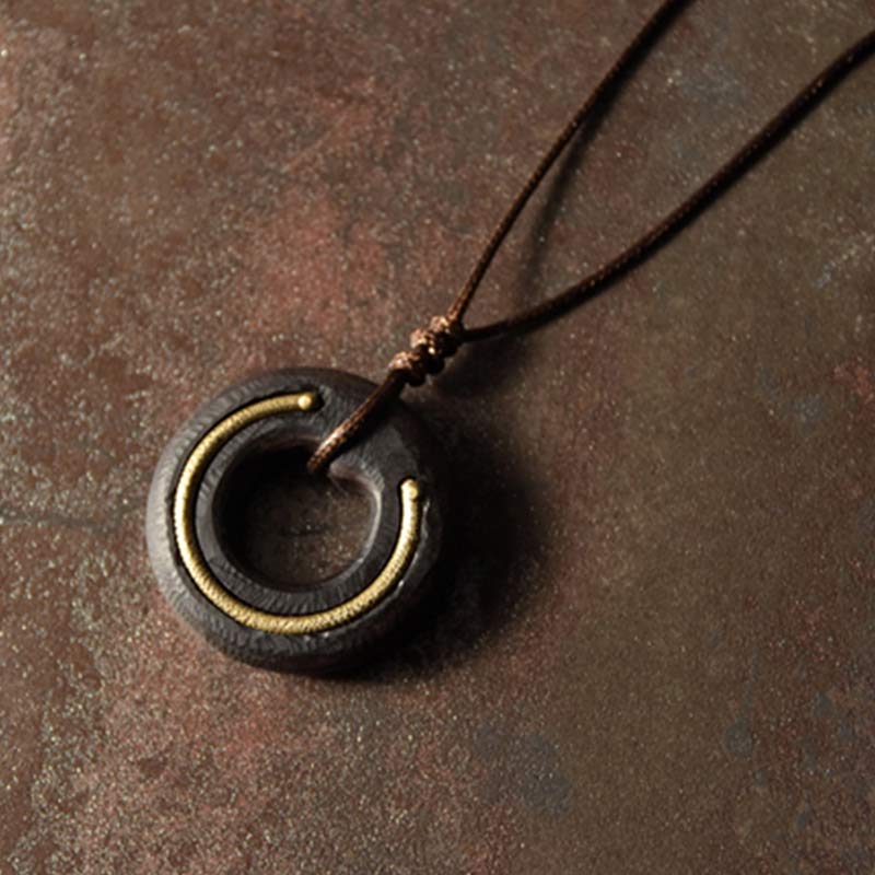 Buddha Stones Zen Circle Ebony Wood Peace Calm Necklace Pendant - image 2