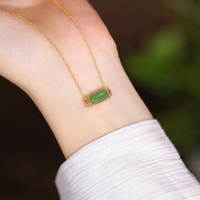 925 Sterling Silver Natural Hetian Jade Cyan Jade Luck Laughing Buddha Butterfly Necklace Pendant - Cyan Jade Flower - image 24