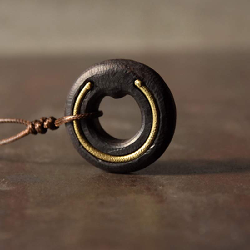 Buddha Stones Zen Circle Ebony Wood Peace Calm Necklace Pendant - image 15