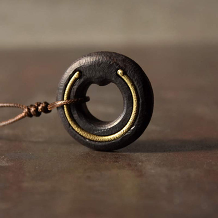 Buddha Stones Zen Circle Ebony Wood Peace Calm Necklace Pendant - image 15