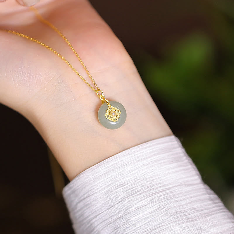 925 Sterling Silver Natural Hetian Jade Cyan Jade Luck Laughing Buddha Butterfly Necklace Pendant - Hetian Jade Peace Buckle - image 33