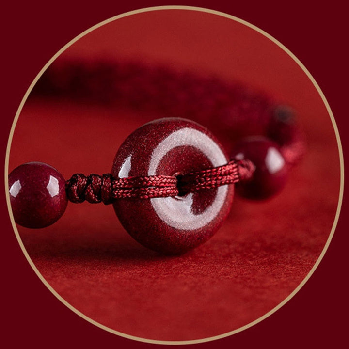 Buddha Stones Handmade Cinnabar Peace Buckle Safe and Healthy Charm Blessing String Bracelet Anklet