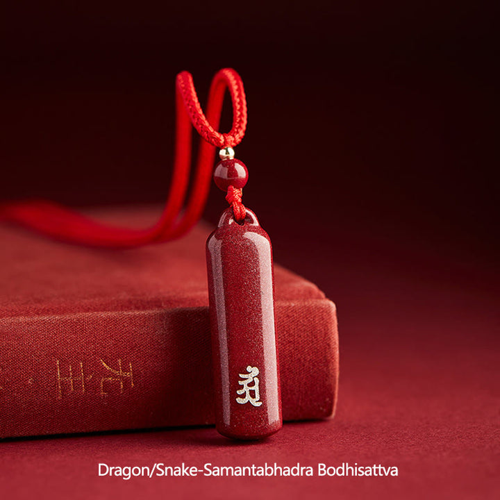 Chinese Zodiac Natal Buddha Cinnabar Amulet Protection String Necklace Pendant - Red - Dragon/Snake-Samantabhadra Bodhisattva - image 24