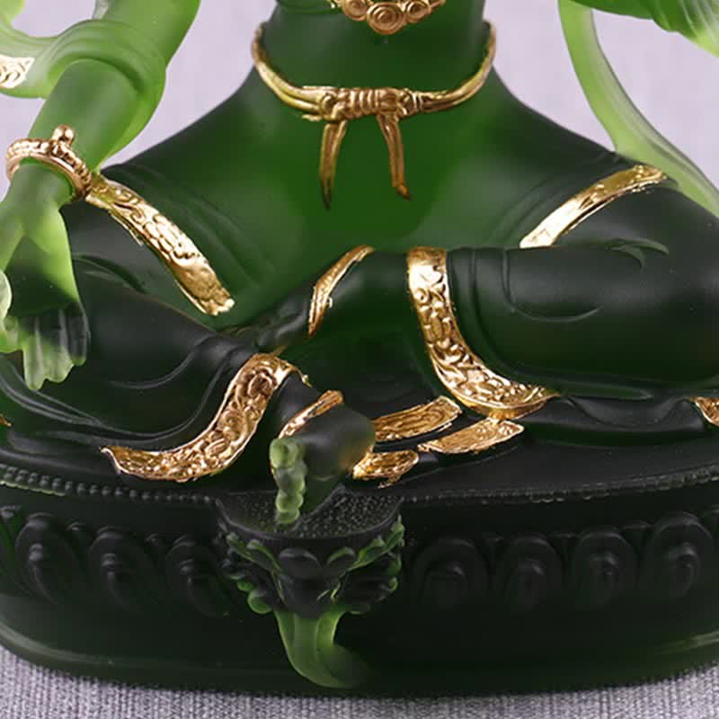 Bodhisattva Green Tara Handmade Liuli Crystal Art Piece Protection Home Office Statue Decoration - image 11