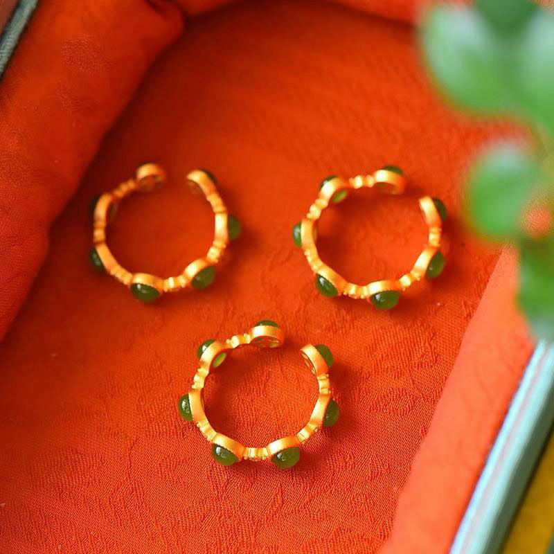 Buddha Stones Cyan Jade Healing Calm Adjustable Ring - image 13