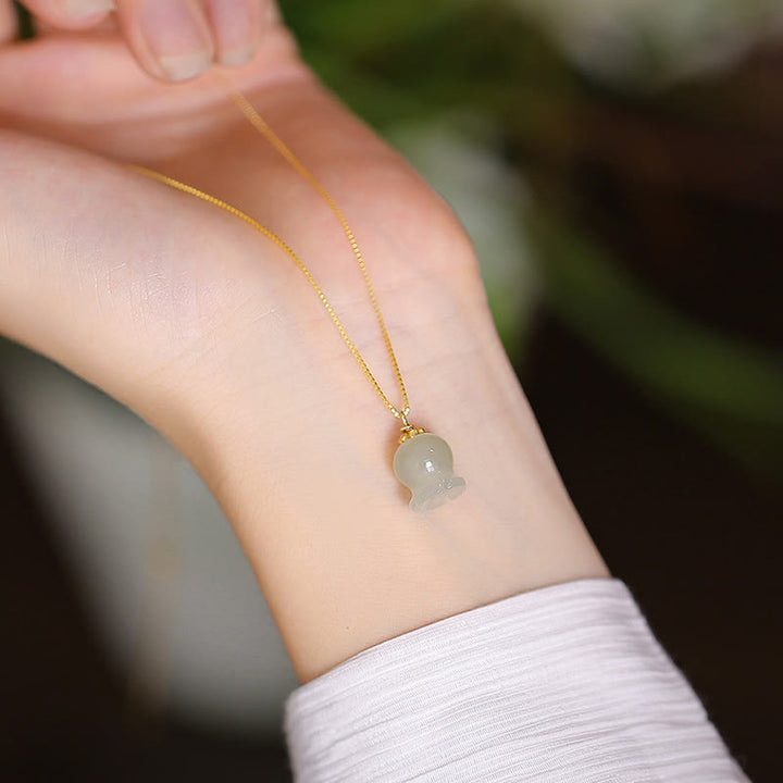 925 Sterling Silver Natural Hetian Jade Cyan Jade Luck Laughing Buddha Butterfly Necklace Pendant - Orchid Bell Flower - image 16