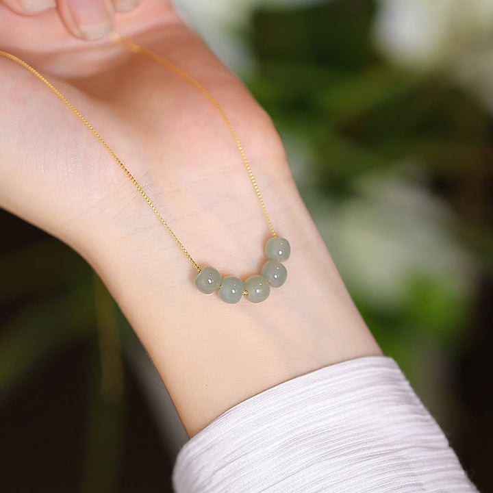 925 Sterling Silver Natural Hetian Jade Cyan Jade Luck Laughing Buddha Butterfly Necklace Pendant - Five Hetian Jade Beads - image 10