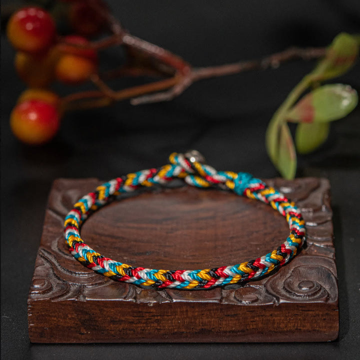 Buddha Stones Tibet Handmade Five Color Thread Protection Braid String Bracelet - 19cm - image 1