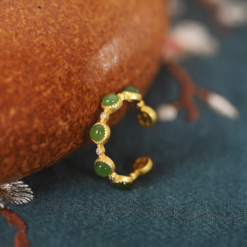 Buddha Stones Cyan Jade Healing Calm Adjustable Ring - image 8