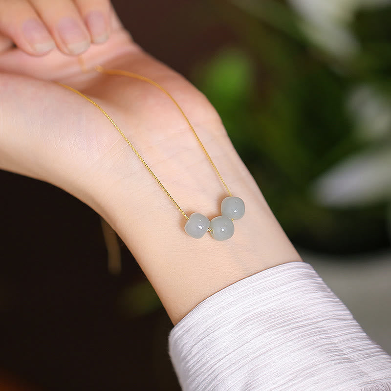 925 Sterling Silver Natural Hetian Jade Cyan Jade Luck Laughing Buddha Butterfly Necklace Pendant - Three Hetian Jade Beads - image 11