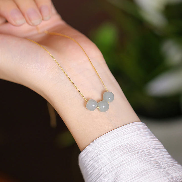 925 Sterling Silver Natural Hetian Jade Cyan Jade Luck Laughing Buddha Butterfly Necklace Pendant - Three Hetian Jade Beads - image 11