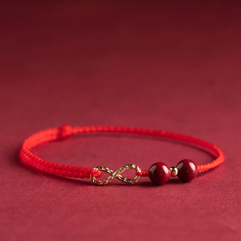 Buddha Stones Cinnabar Blessing Red String Golden Infinity Symbol Bracelet Anklet - Red - Anklet(Anklet Circumference 16-26cm) - image 9