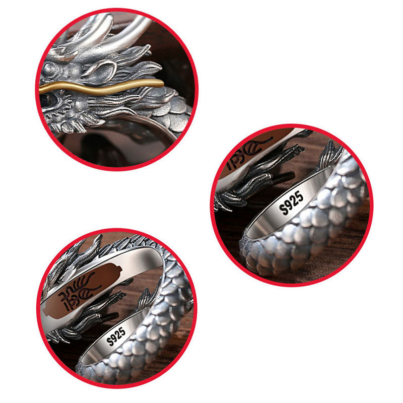 Buddha Stones 925 Sterling Silver Vintage Dragon Design Protection Strength Adjustable Ring - image 13