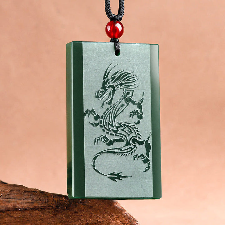 Buddha Stones Hetian Cyan Jade Dragon Engraved Success Necklace Pendant - Hetian Cyan Jade(Successâ„Healing) - image 1