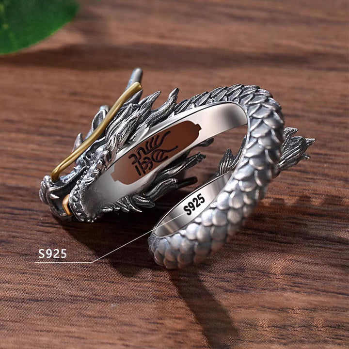 Buddha Stones 925 Sterling Silver Vintage Dragon Design Protection Strength Adjustable Ring - image 6