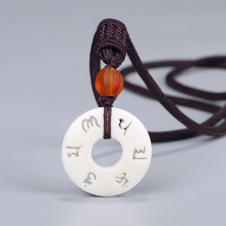 Buddha Stones Ivory Fruit Om Mani Padme Hum Engraved Protection Necklace Pendant - Ivory Fruit(Protectionâ„Support) - image 1