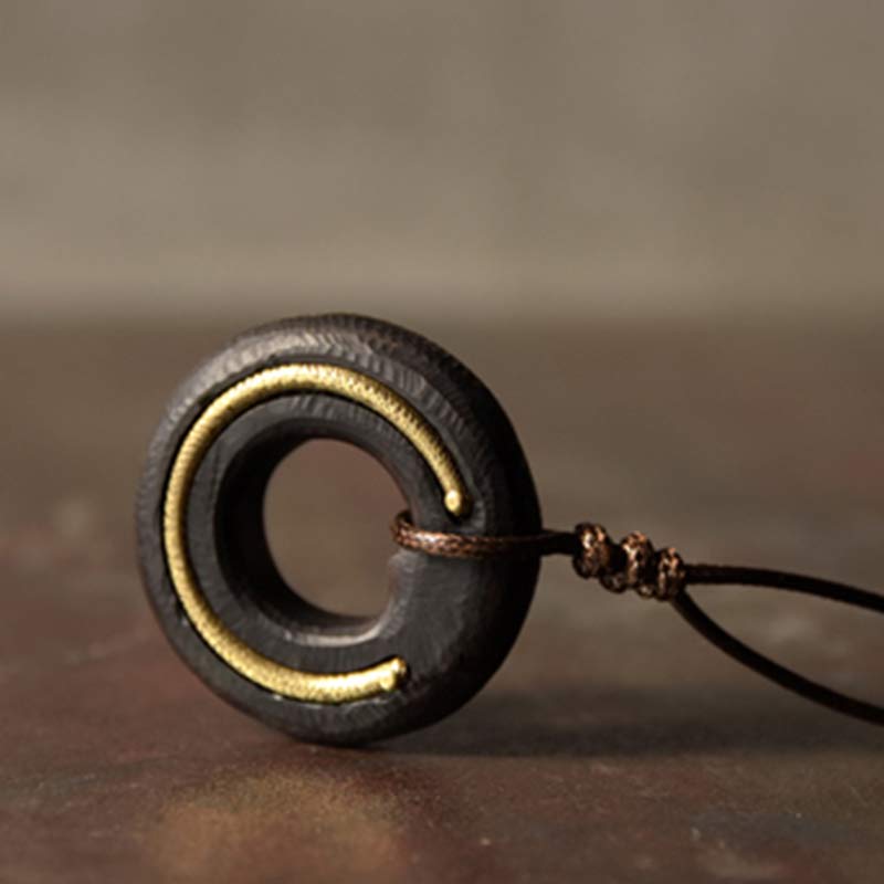 Buddha Stones Zen Circle Ebony Wood Peace Calm Necklace Pendant - image 9