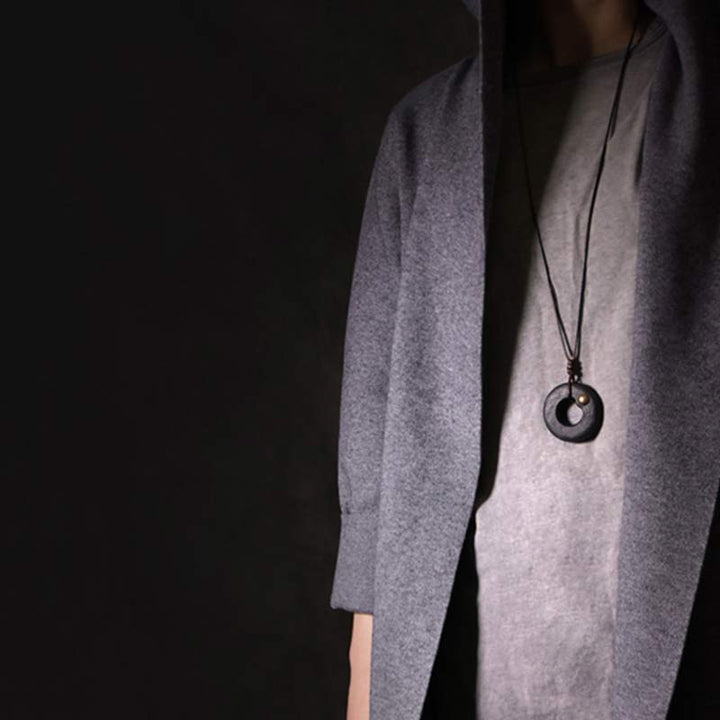 Buddha Stones Zen Circle Ebony Wood Peace Calm Necklace Pendant - image 6