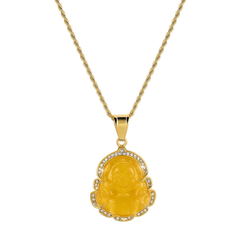 Buddha Stones 18K Gold Filled Laughing Buddha Jade Luck Necklace Chain Pendant - Yellow - image 17
