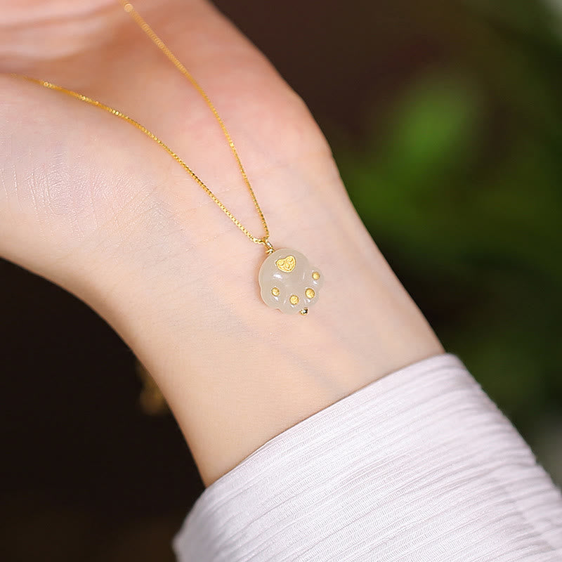 925 Sterling Silver Natural Hetian Jade Cyan Jade Luck Laughing Buddha Butterfly Necklace Pendant - Hetian Jade Cat Claw - image 19